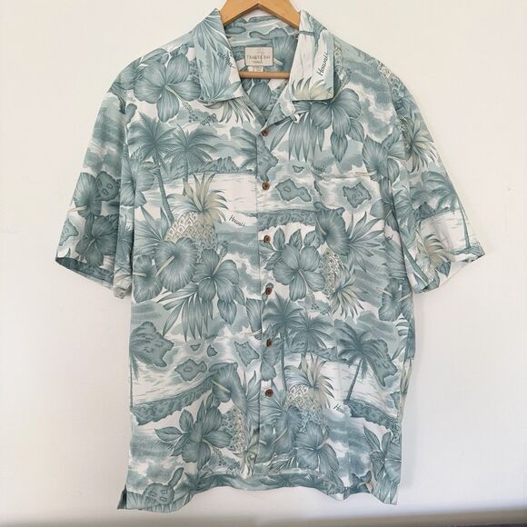 Vintage Trader Bay Hawaiian Shirt Blue & White Aloha Shirt Adult Mens L Soft 90s - Picture 2 of 16